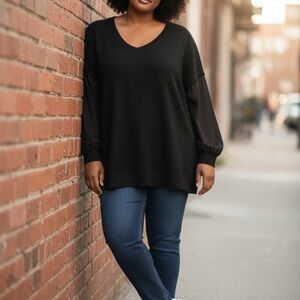 Twinset Simona Barbieri Black Tunic Sweater w Sheer Long Sleeves Size XXL NWT